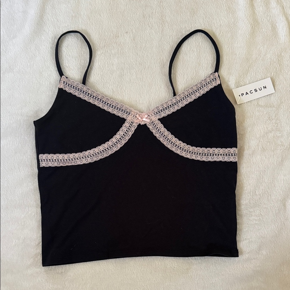 PacSun Black Cami with Pink Lace Detail